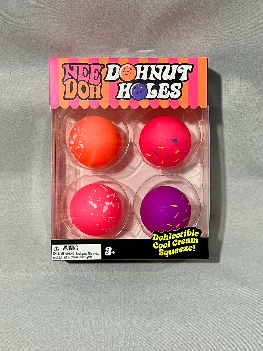 NEE DOH Donut Holes Squishy Toy Set - Bright Pink, Orange, Purple